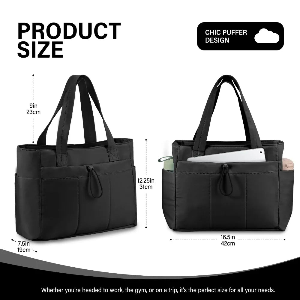 Nylon Utility Tote Bag with Multiple Exterior Pockets and Zip Closure