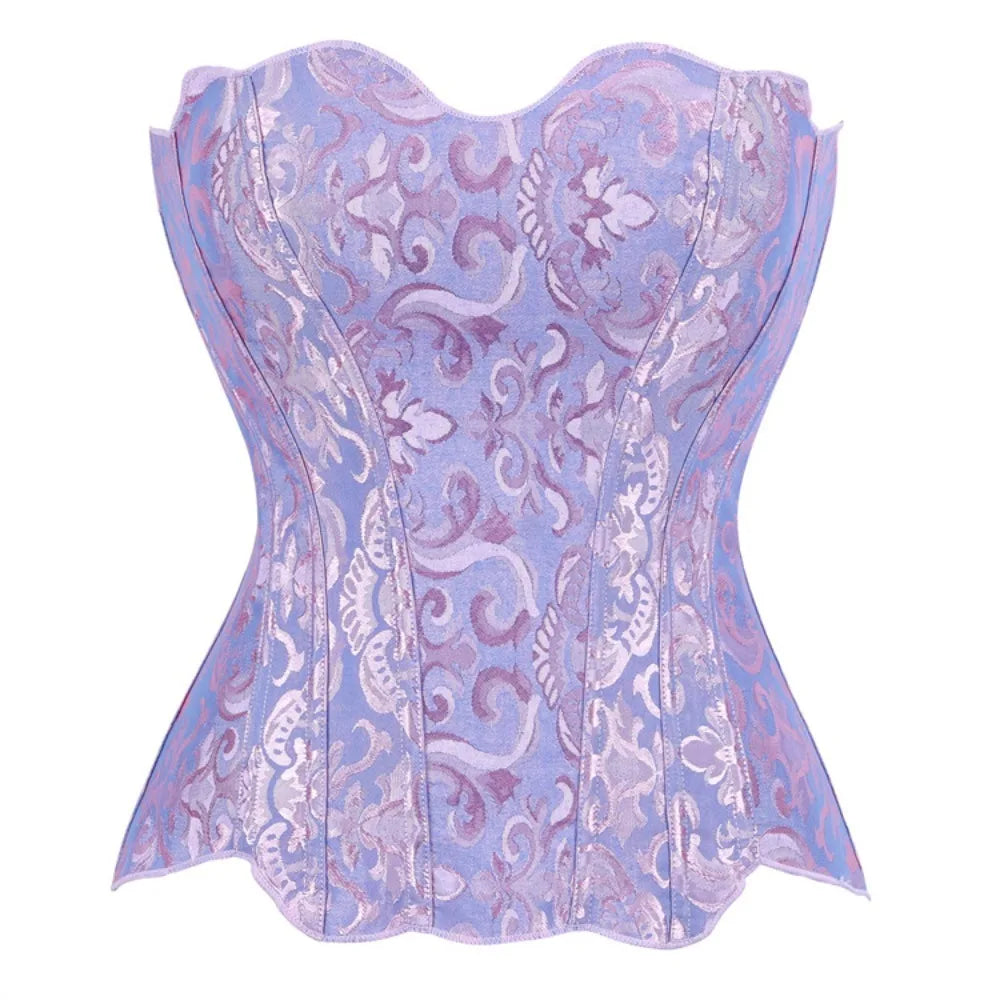 Classic Black Floral Jacquard Overbust Corset with Sweetheart Neckline