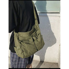 Utility Canvas Messenger Tote Bag with Oversized Crossbody Carry Design