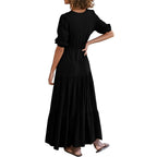 Tiered Drawstring Maxi Dress with Relaxed Flowing Contemporary Silhouette