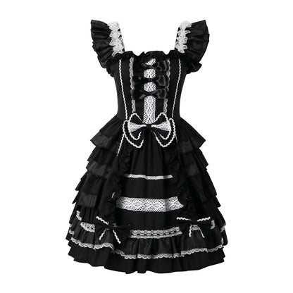 Gothic Lace-Up Ruffle Corset Dress with Anime Streetwear Aesthetic