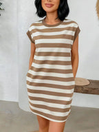 Striped Crew Neck Relaxed T-Shirt Mini Dress for Everyday Casual Style