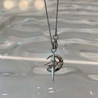 Celestial Crescent Moon and Star Pendant Necklace for Alternative Fashion