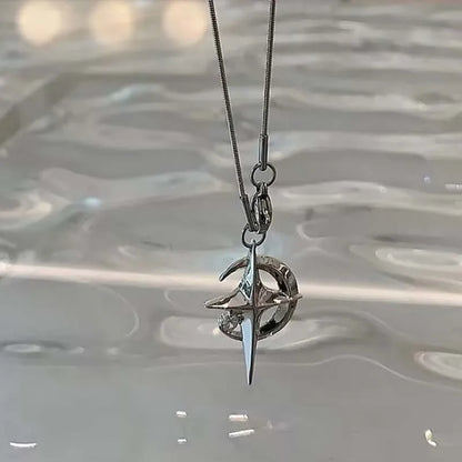 Celestial Crescent Moon and Star Pendant Necklace for Alternative Fashion