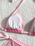 Light Blue Textured Triangle String Bikini with Delicate Ruffled Trim