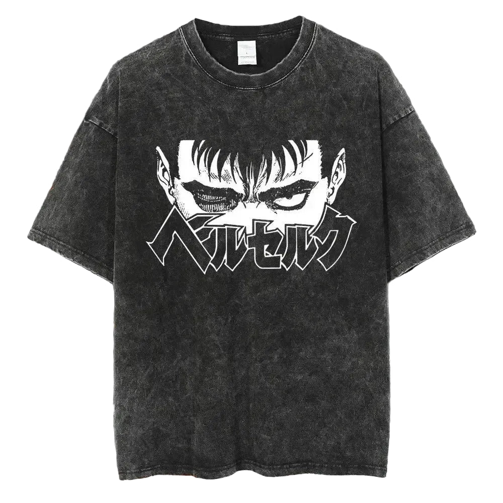 Anime Goth Streetwear T-Shirt with Distressed Underground Manga Graphics