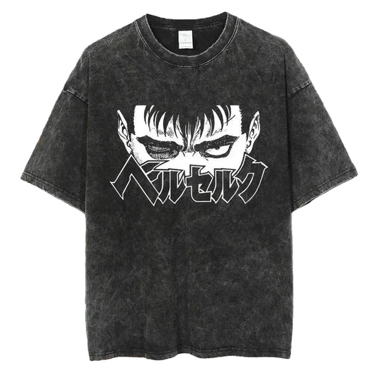 Anime Goth Streetwear T-Shirt with Distressed Underground Manga Graphics