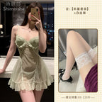 Ethereal Pale Green Sheer Mesh Babydoll with Ruffled Skirt and Gathered Bust