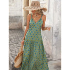 Sleeveless Floral Maxi Dress with Cinched Waist and Flowing A-Line Shape