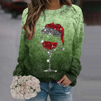 Women's Festive Graphic Crew Neck Thick Knit Pullover Sweater With Relaxed Fit