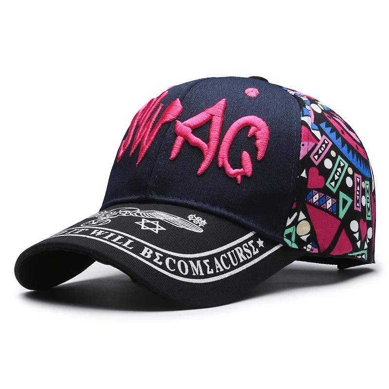 Graffiti Print Embroidered Baseball Cap Adjustable Curved Brim Urban Streetwear Fashion Hat