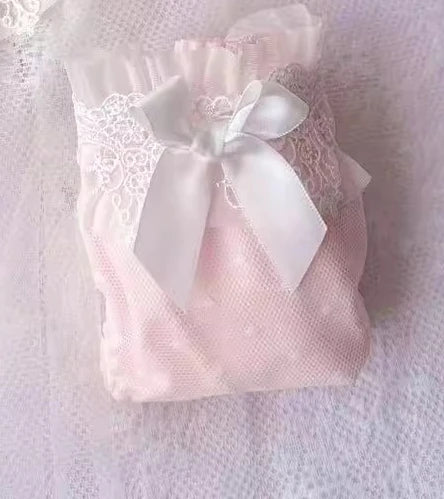 Pastel Pink Water-Soluble Lace Bra and Panty Set with Ribbon Details