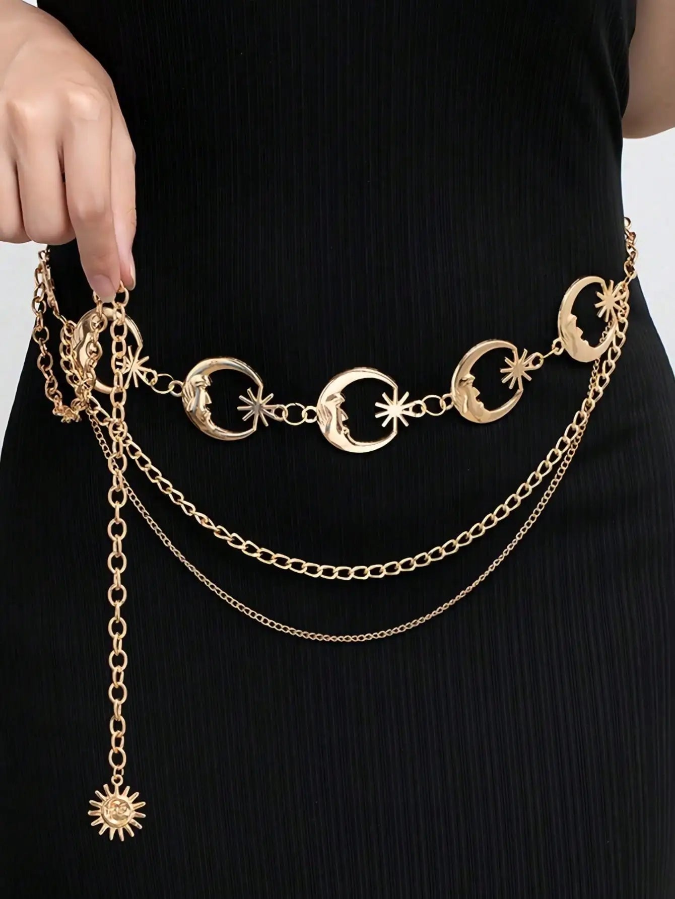 Layered Moon Charm Waist Chain for Gothic and Celestial Fashion Styling