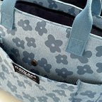 Textured Floral Pattern Utility Tote Bag with Multi Pocket Storage