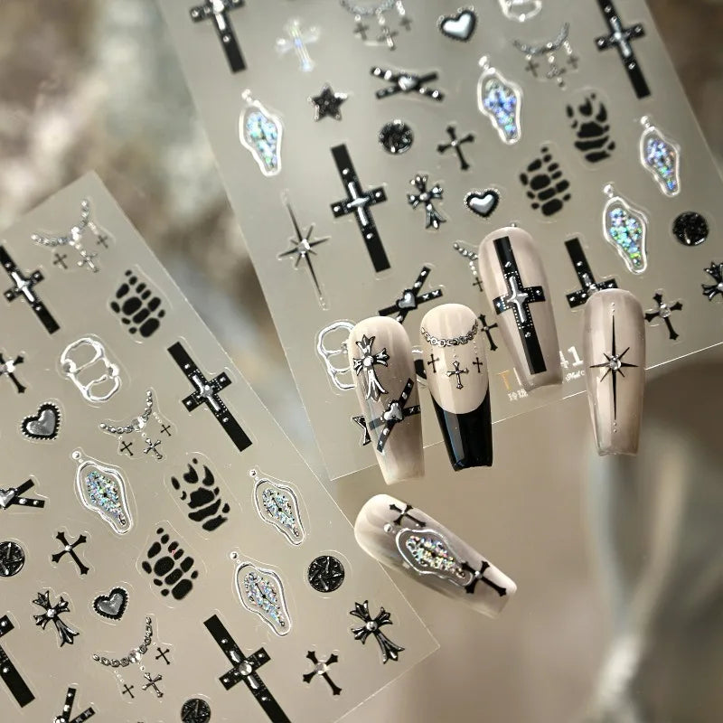 Gothic Cross Nail Art Sticker Set for Alternative Statement Manicure Styling