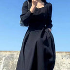 Dark Gothic A-Line Long Sleeve Alternative Fashion Midi Dress