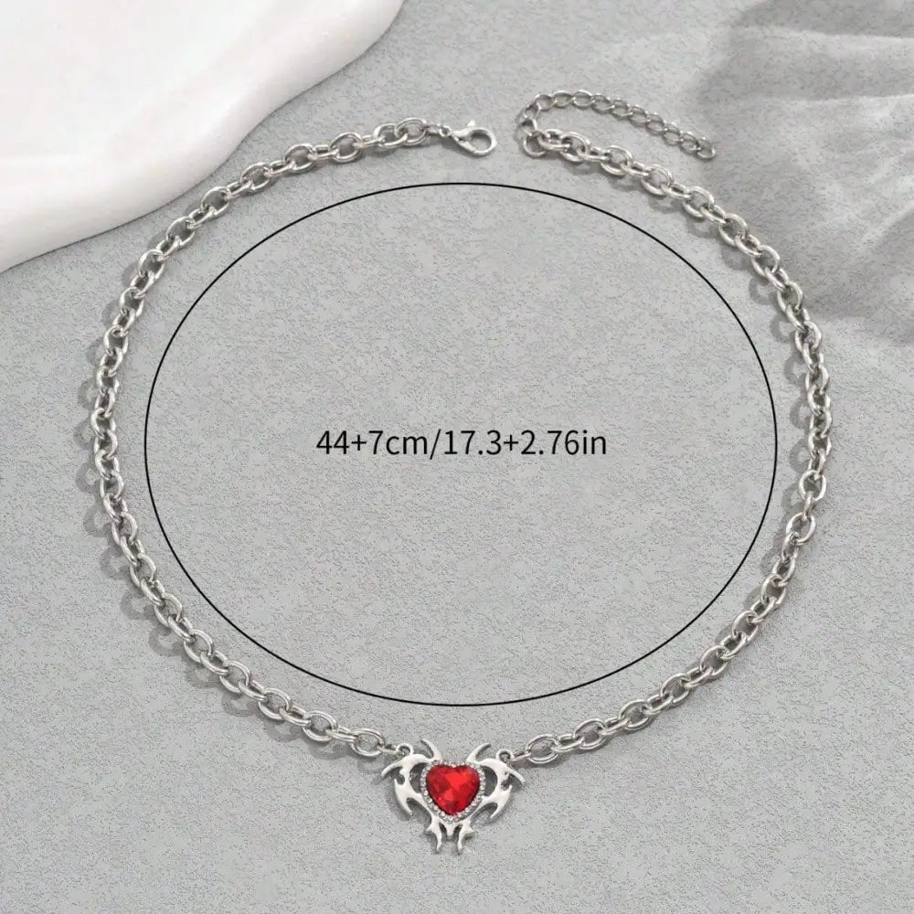 Dark Feminine Crystal Heart Pendant Necklace for Gothic and Y2K Looks