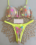 Playful Heart Print Triangle Bikini Set with Braided Pink Strap Detailing