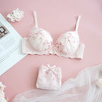 Pristine White Ruched Mesh Lingerie Set with Delicate Floral Embroidery