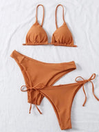 Solid White Three-Piece Triangle Bikini Set with Side-Tie Details