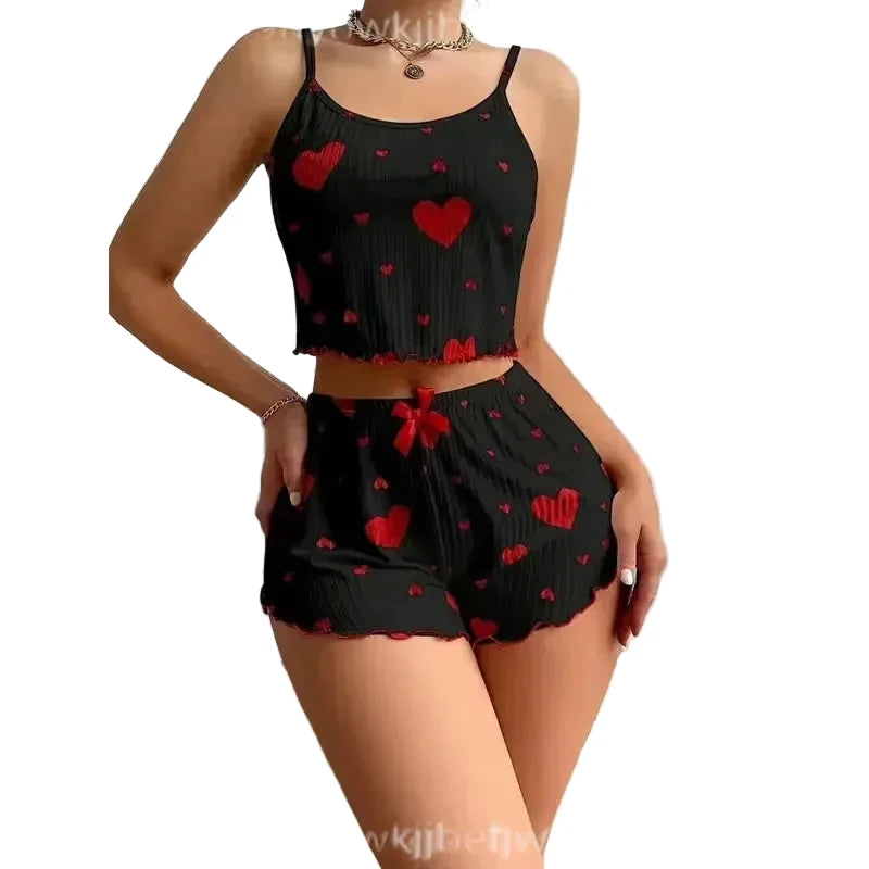 Women's Printed Camisole and Shorts Pajama Set, Sleeveless Spaghetti-Strap Sleepwear with Coordinated Summer Loungewear