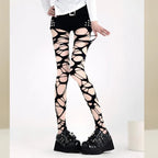 Crisscross Distressed Fishnet Pantyhose Punk Y2K Alternative Fashion Tights