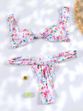 Vibrant Floral Knotted Bralette Bikini Set with Double-Strap Bottoms