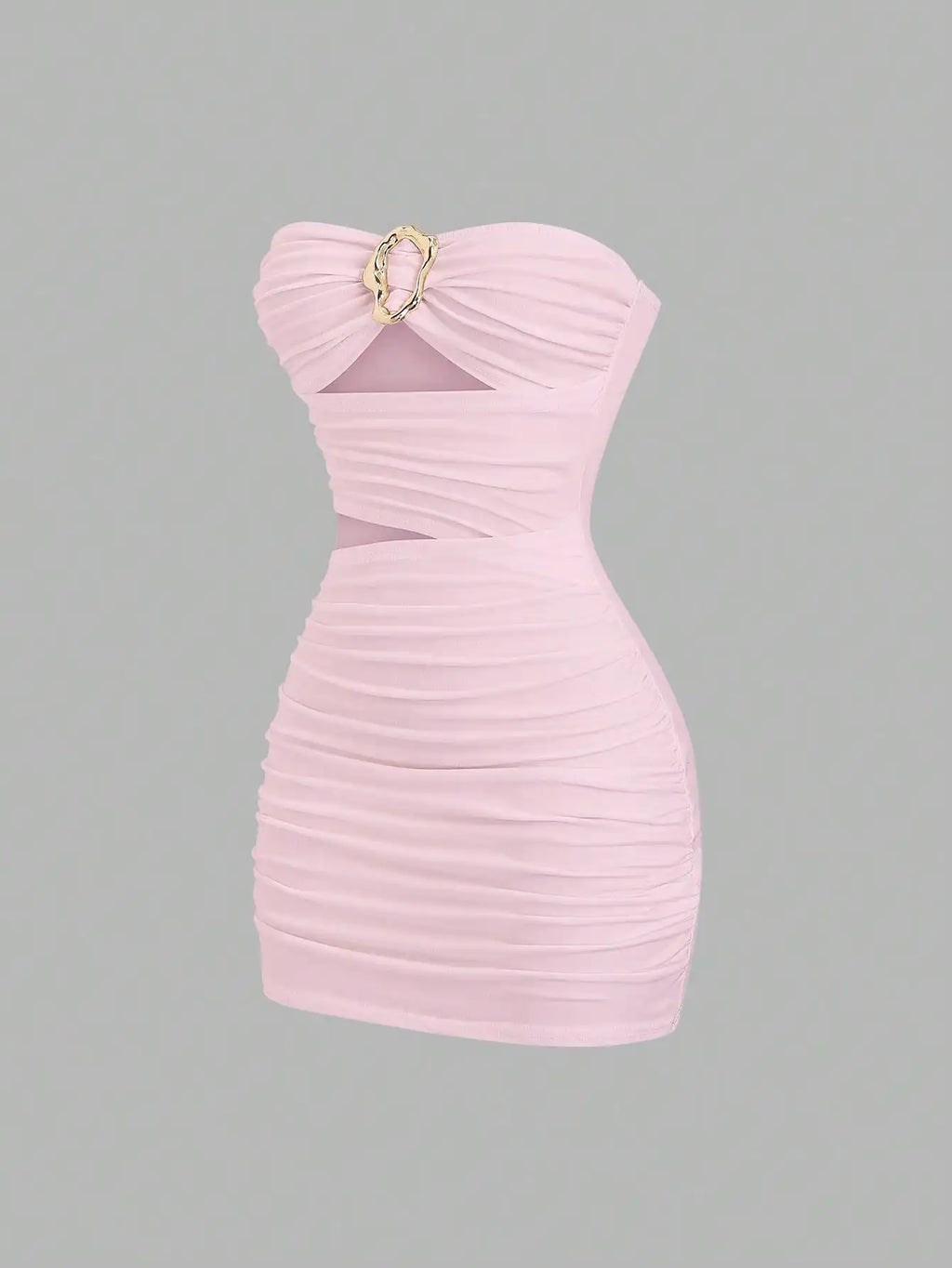 Strapless Ruched Bodycon Mini Dress with Metallic Accent Contemporary Silhouette