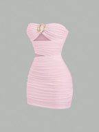 Strapless Ruched Bodycon Mini Dress with Metallic Accent Contemporary Silhouette