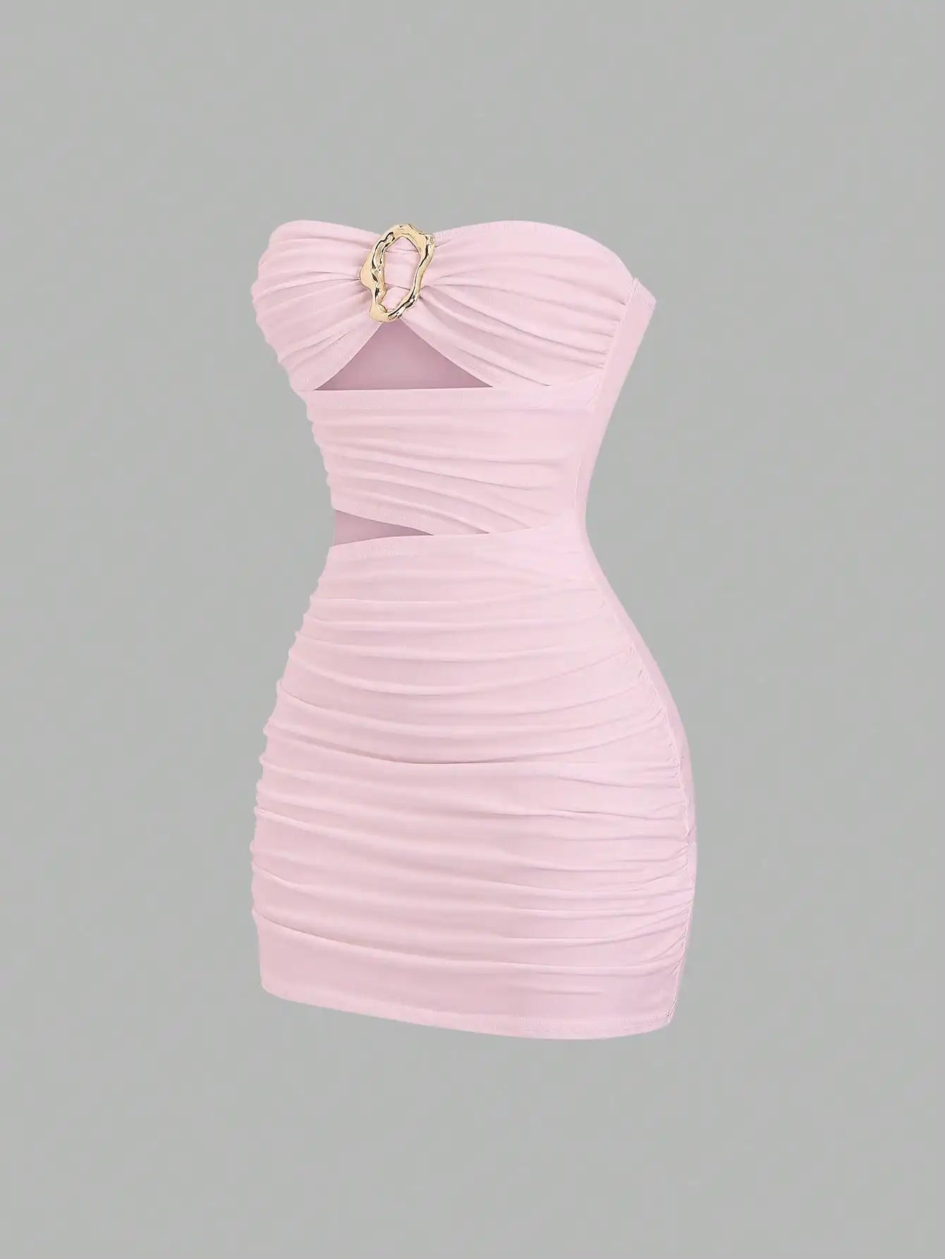 Strapless Ruched Bodycon Mini Dress with Metallic Accent Contemporary Silhouette