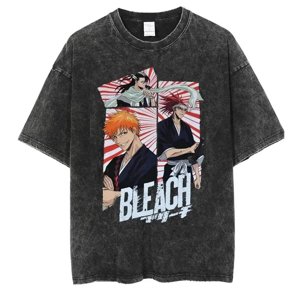 Dual Blade Anime Graphic Oversized Washed Cotton T-Shirt