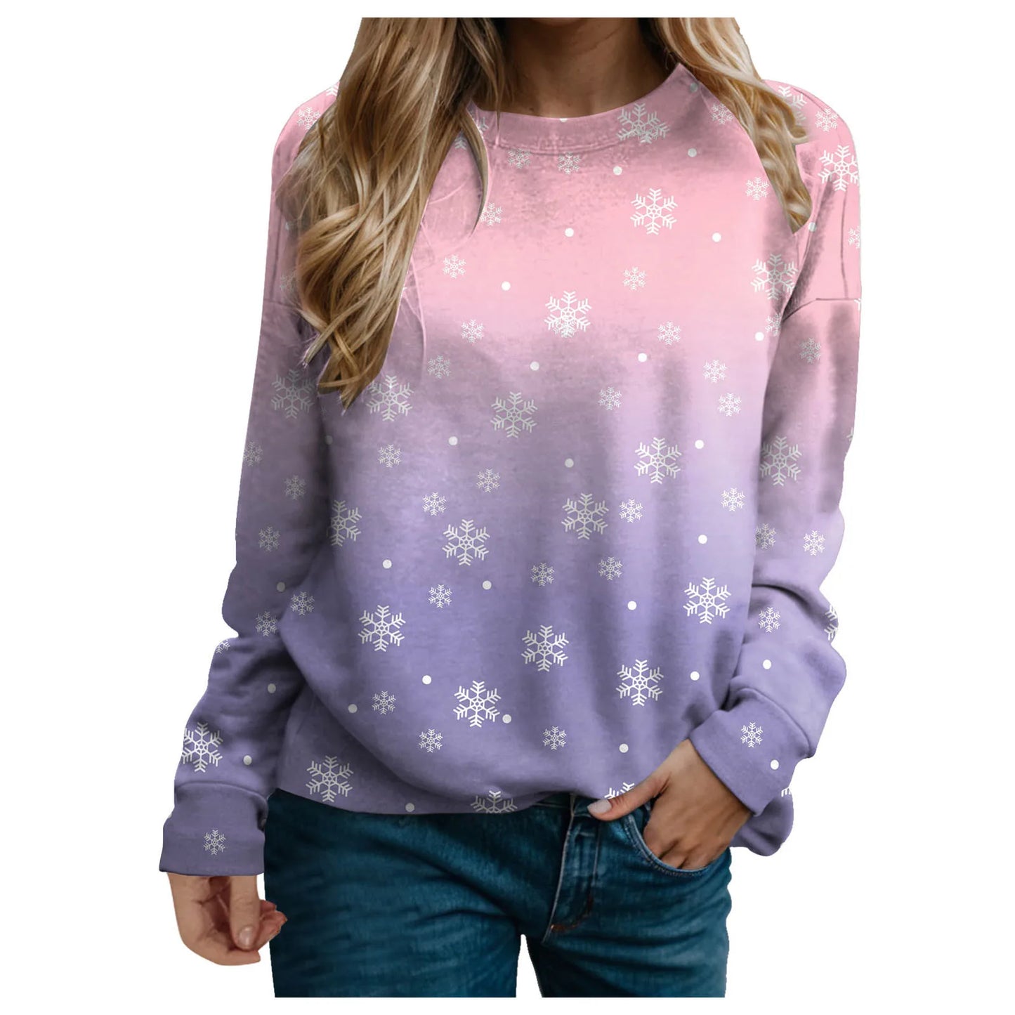 Women's Snowflake Pattern Crew Neck Sweatshirt for Cozy Seasonal Casual Everyday Style