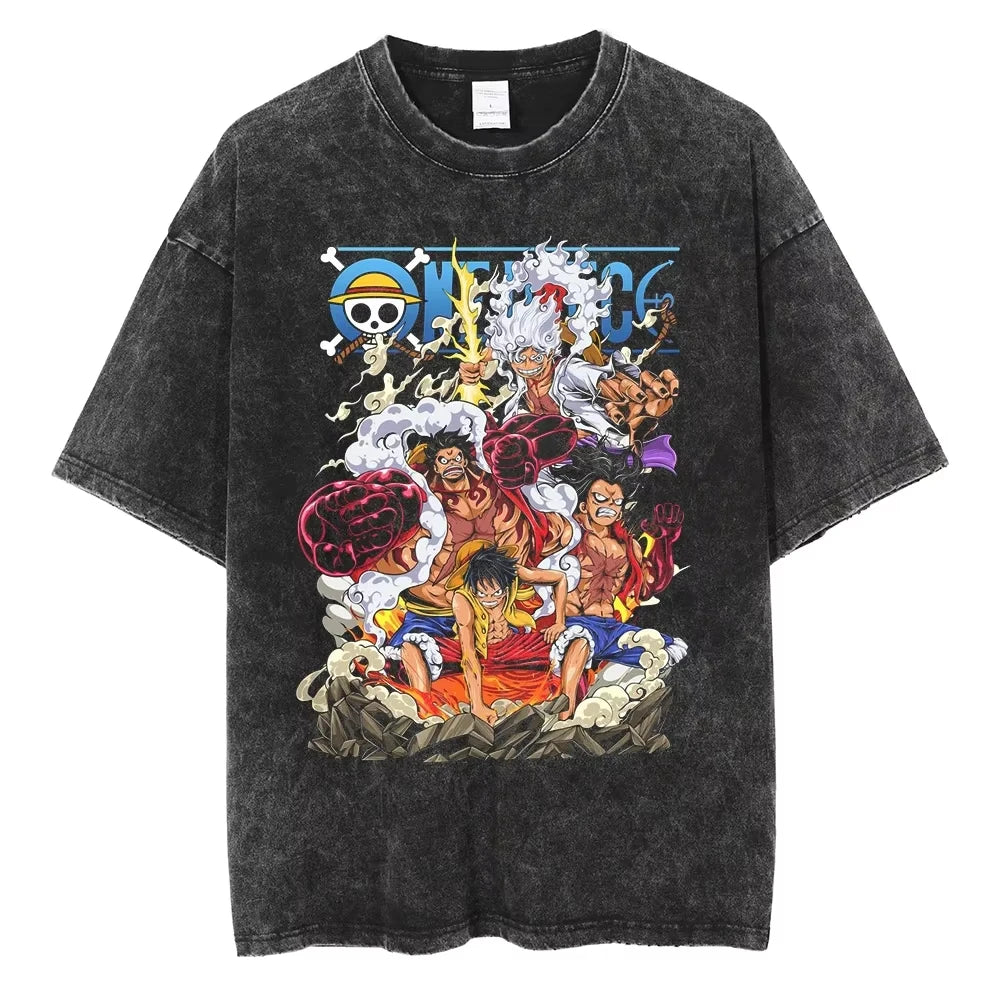Vintage Manga Collage Oversized Washed Streetwear Graphic Casual T-Shirt