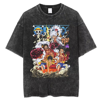 Vintage Manga Collage Oversized Washed Streetwear Graphic Casual T-Shirt