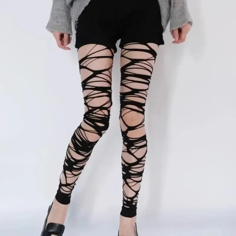 Distressed Cutout Fishnet Tights Gothic Punk Alternative Fashion Statement Hosiery
