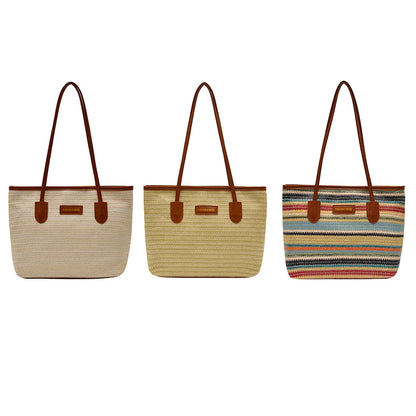 Large Capacity Woven Straw Tote Shoulder Bag for Everyday Travel