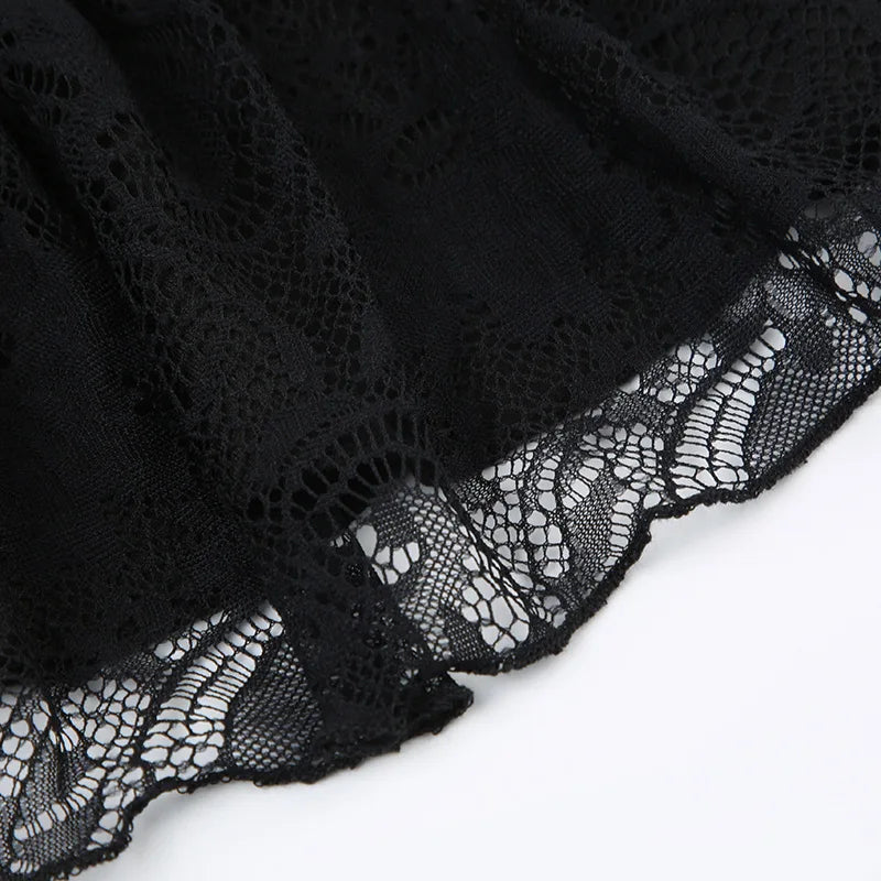 Tiered Lace Trim Bow Detail A-Line Gothic Inspired Mini Skirt
