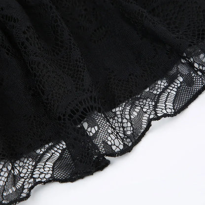 Tiered Lace Trim Bow Detail A-Line Gothic Inspired Mini Skirt