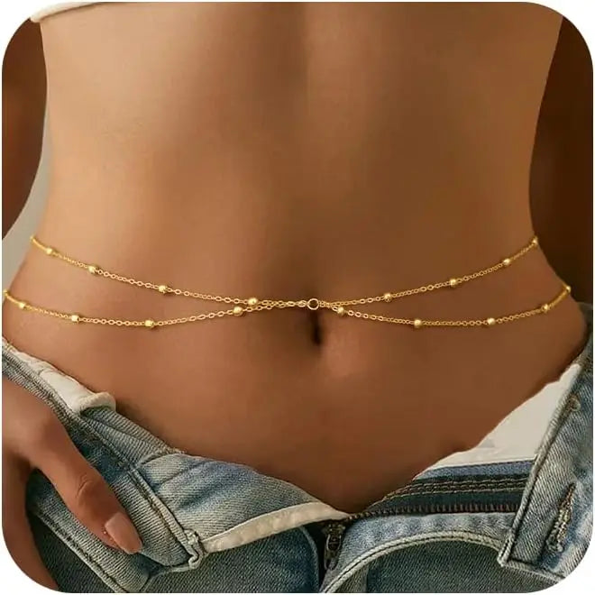 Layered Satellite Bead Waist Chain for Minimalist Bohemian Fashion Styling