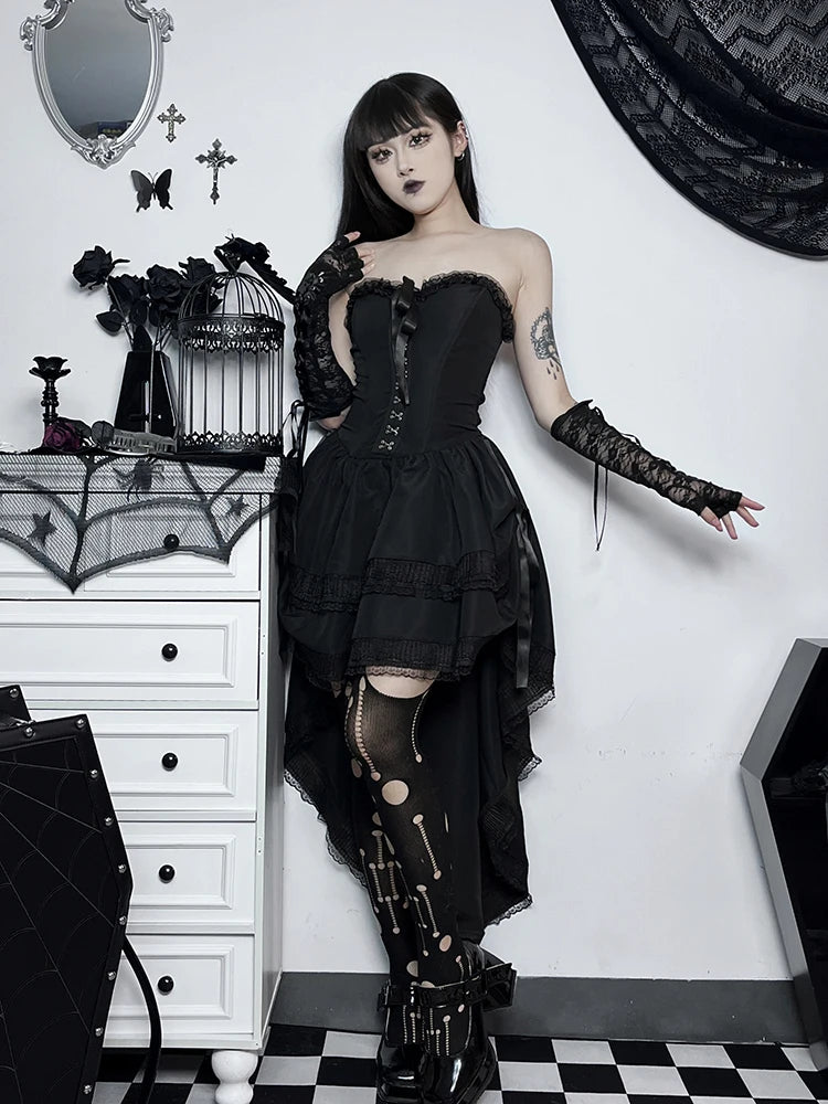 Layered Gothic Corset Dress with Dark Kawaii Alternative Fashion Aesthetic