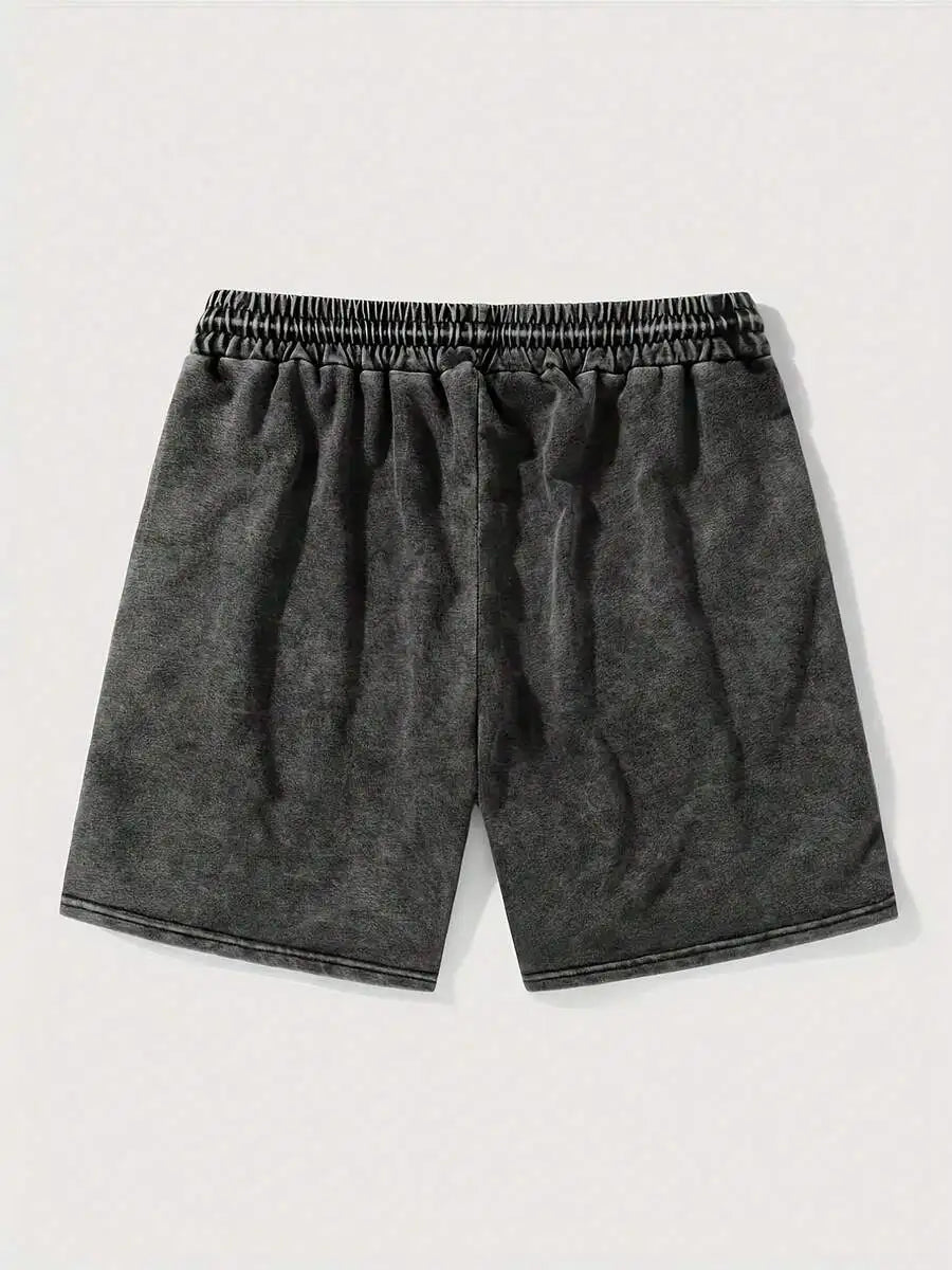 Vintage Washed Cotton Drawstring Shorts with Relaxed Fit and Utility Pockets