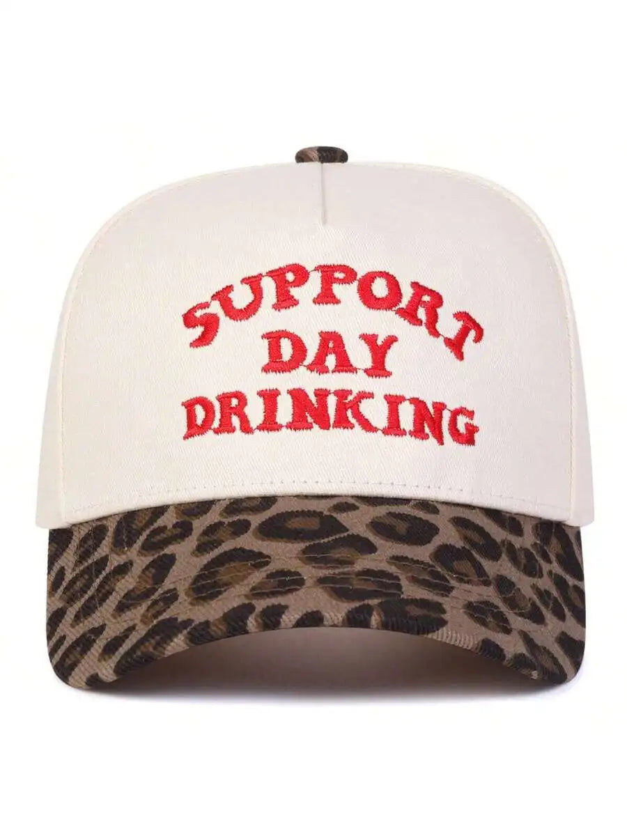 Men's Cotton Baseball Cap with Embroidered Typography and Patterned Curved Brim for Casual Style