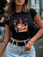 Women's Cropped Graphic Artwork T-Shirt for Modern Casual Streetwear Everyday Fashion Outfits