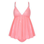 Glossy Pink Flared Babydoll Dress and Matching Briefs Set