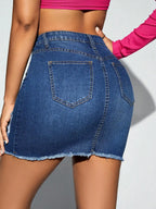 Distressed Raw Hem Denim Mini Skirt with Frayed Edge Streetwear Styling