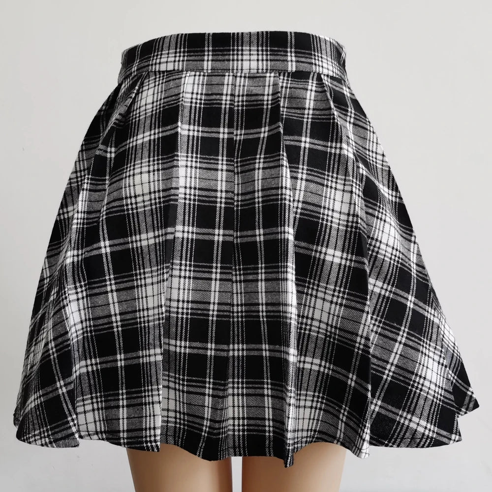 Plaid Pleated Mini Skirt High Waist Alternative Fashion Streetwear Bottom