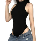 High Neck Sleeveless Bodycon Bodysuit for Gothic and Alternative Streetwear