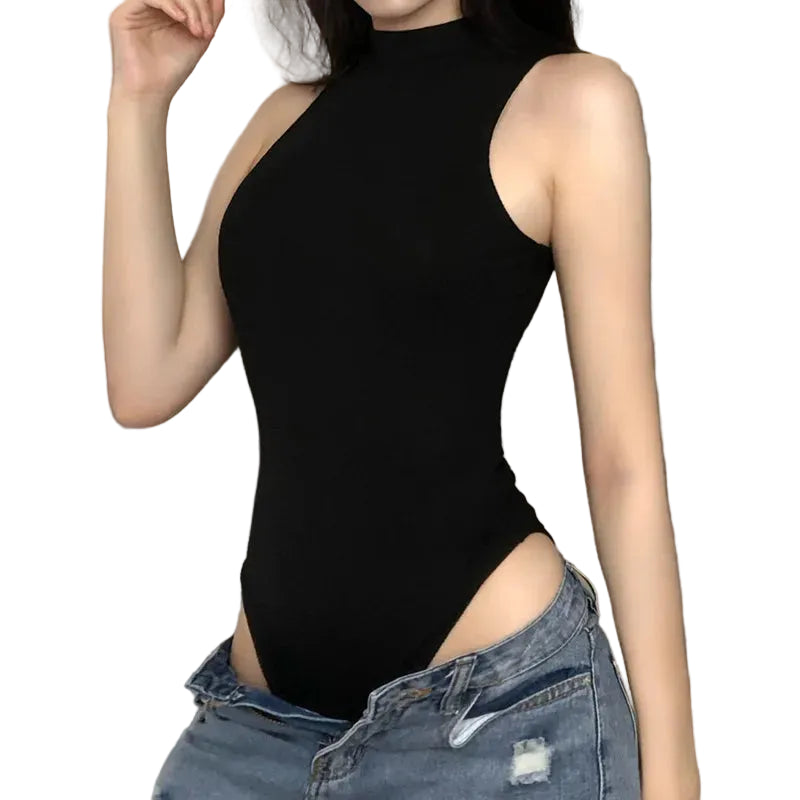 High Neck Sleeveless Bodycon Bodysuit for Gothic and Alternative Streetwear