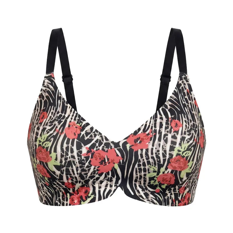 Cheerful Cherry Print Wire-Free Plunge Bra with Scalloped Trim