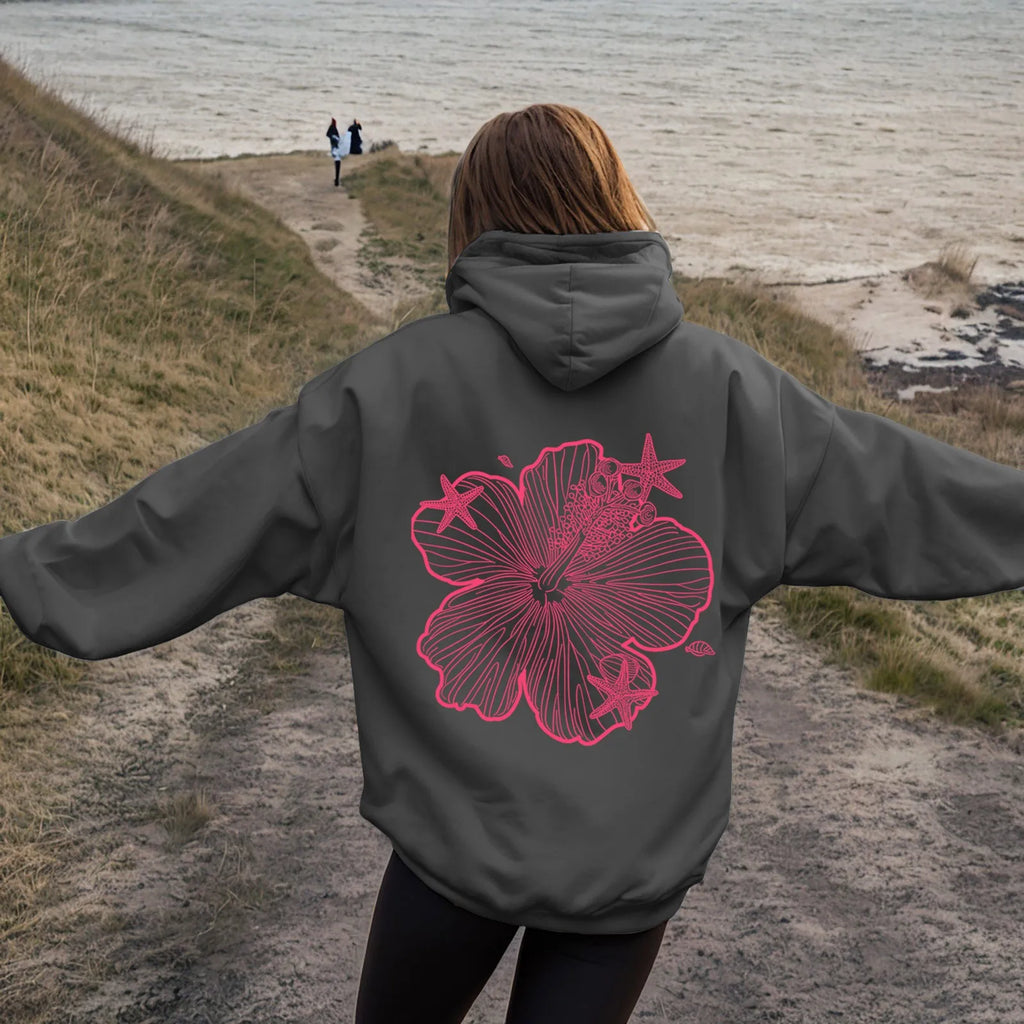 Women's Oversized Floral Graphic Pullover Hoodie Relaxed Casual Streetwear Sweatshirt for Everyday Wear
